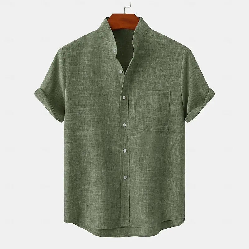 Shirt half cardigan button stand collar solid color