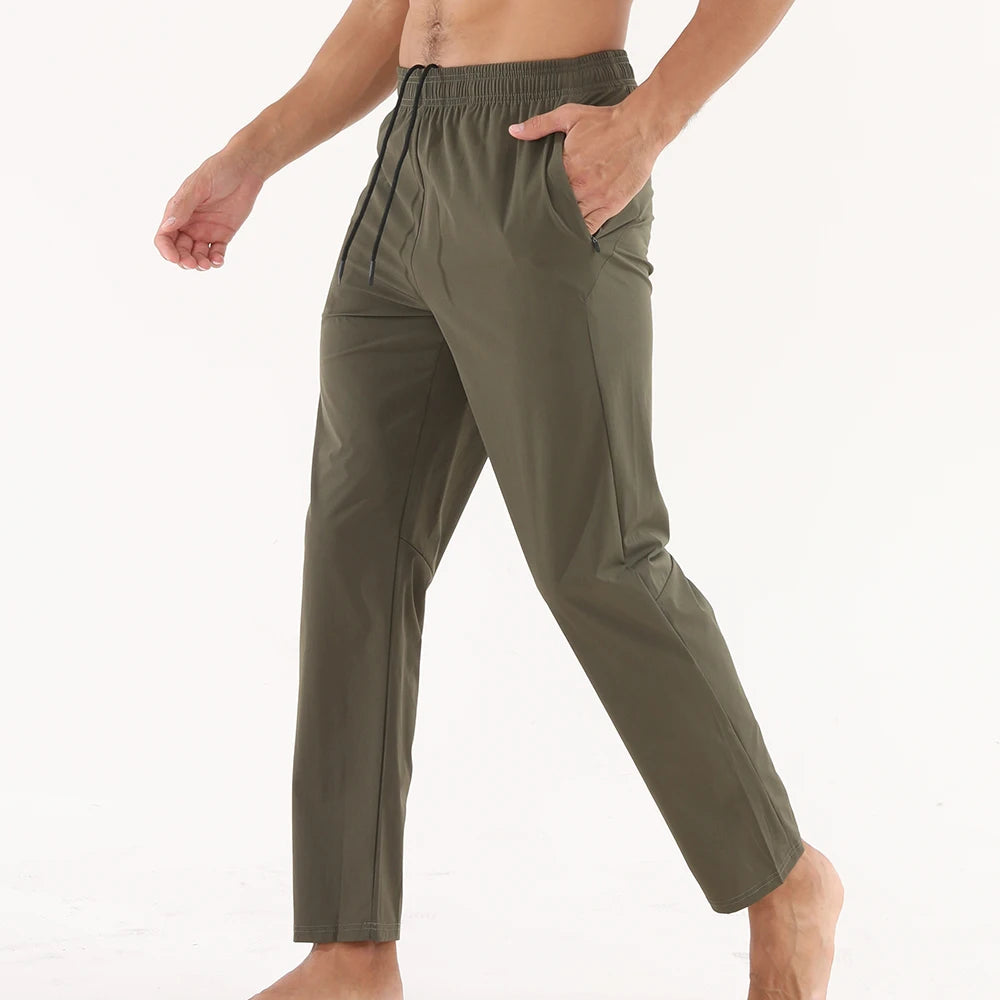 GITF Men's sweatpants lightweight drawstring zipper pocket loose leisure running training fitness pants nylon size S-XXL