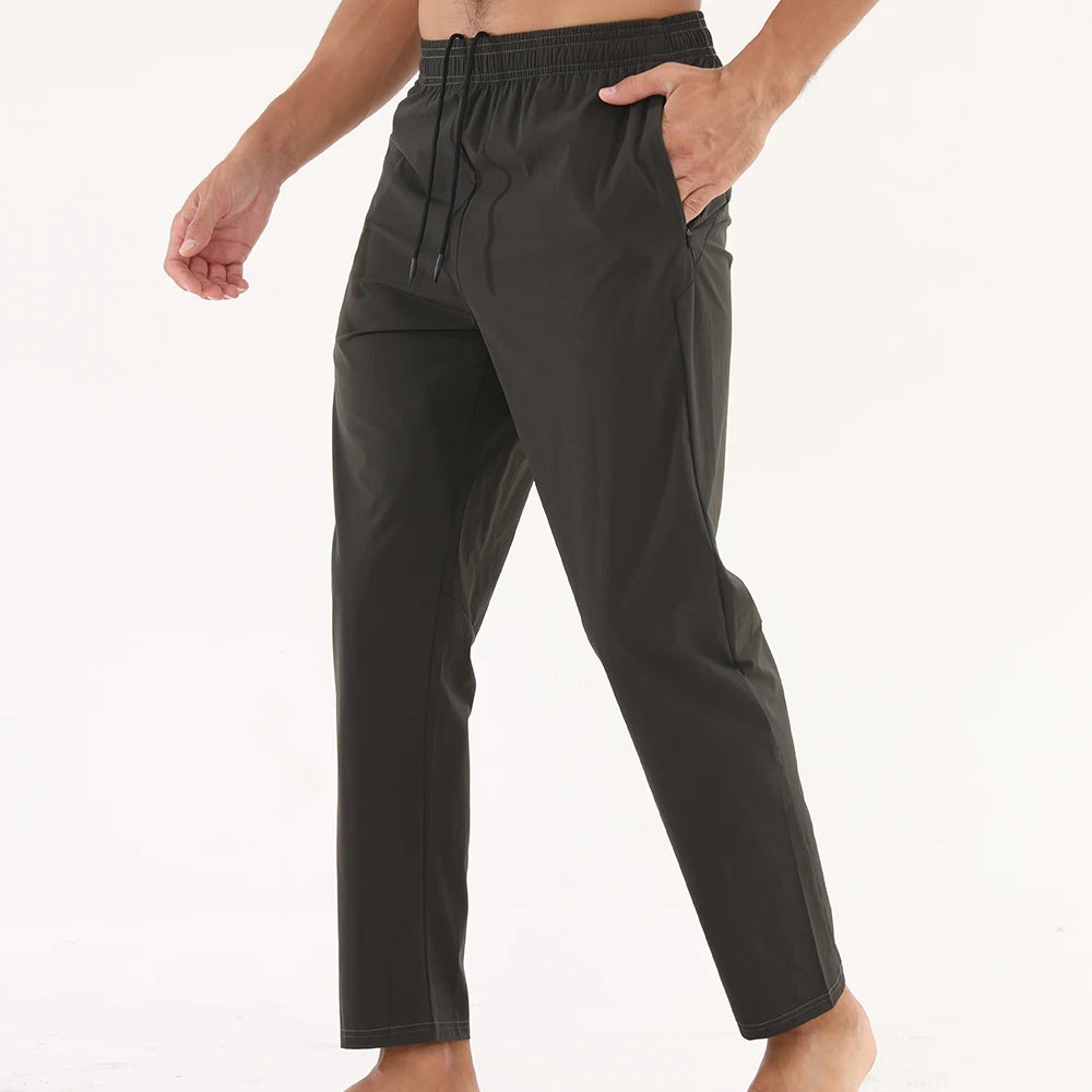 GITF Men's sweatpants lightweight drawstring zipper pocket loose leisure running training fitness pants nylon size S-XXL