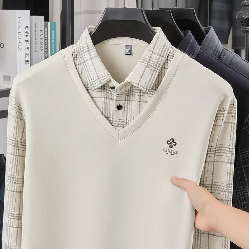 Lorant – Men’s Slim Fit Long Sleeve Polo Shirt with Layered Plaid Design