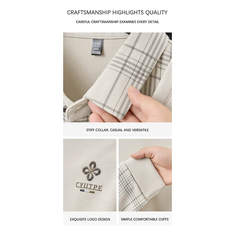 Lorant – Men’s Slim Fit Long Sleeve Polo Shirt with Layered Plaid Design