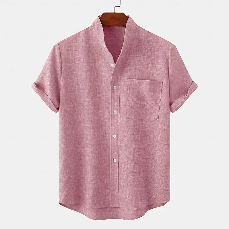 Shirt half cardigan button stand collar solid color