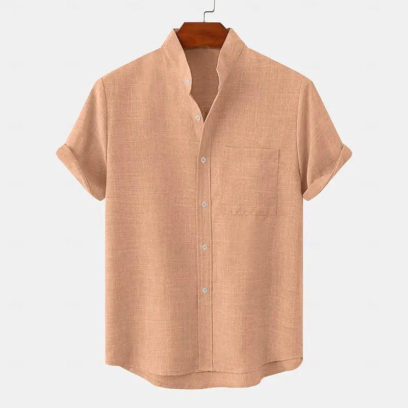 Shirt half cardigan button stand collar solid color