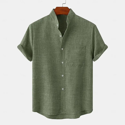 Shirt half cardigan button stand collar solid color