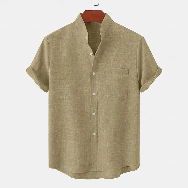 Shirt half cardigan button stand collar solid color