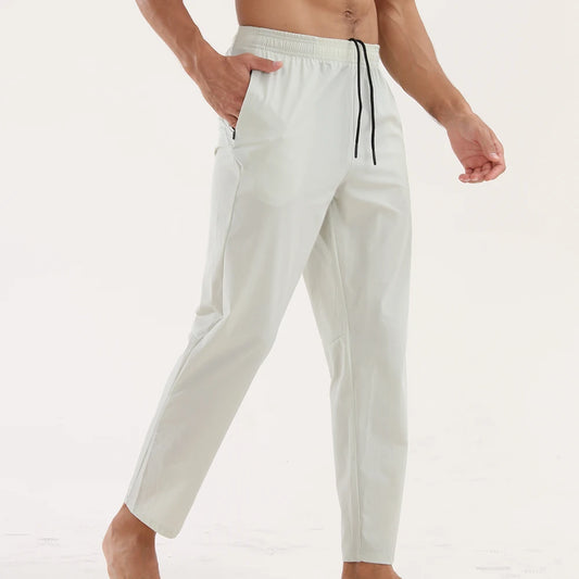 GITF Men's sweatpants lightweight drawstring zipper pocket loose leisure running training fitness pants nylon size S-XXL