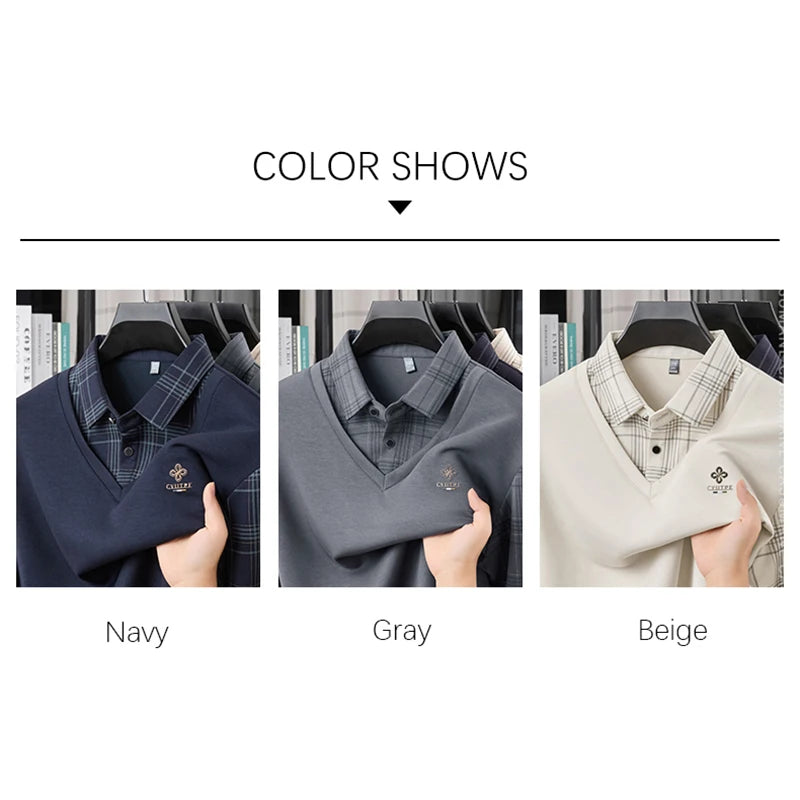 Lorant – Men’s Slim Fit Long Sleeve Polo Shirt with Layered Plaid Design