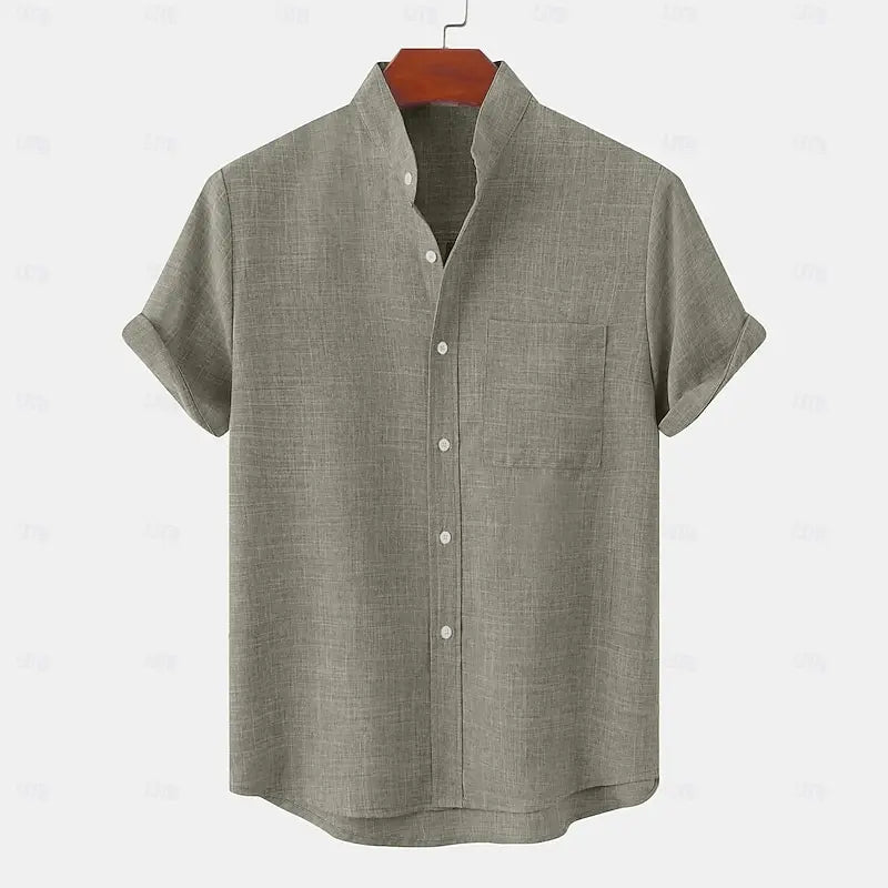 Shirt half cardigan button stand collar solid color