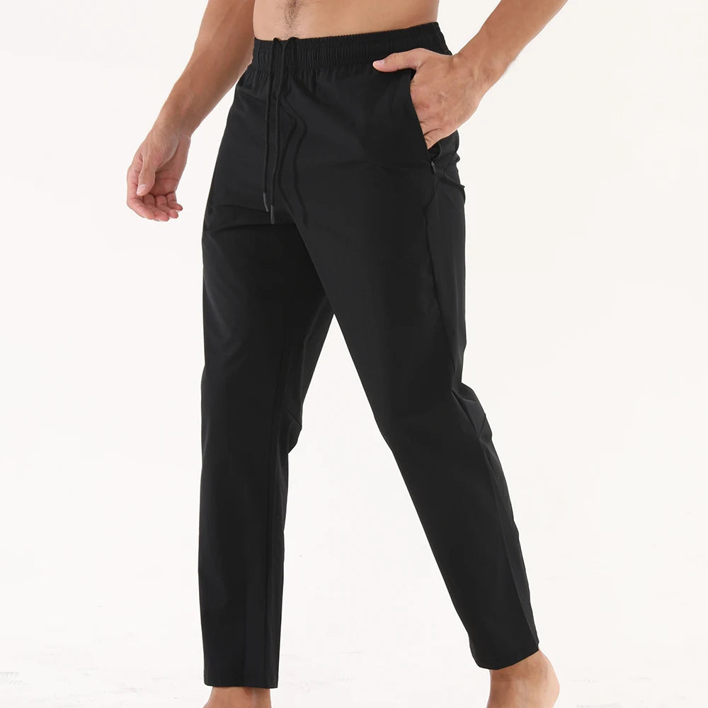 GITF Men's sweatpants lightweight drawstring zipper pocket loose leisure running training fitness pants nylon size S-XXL