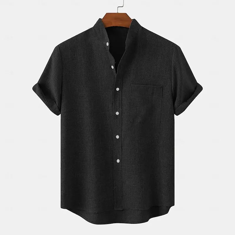 Shirt half cardigan button stand collar solid color